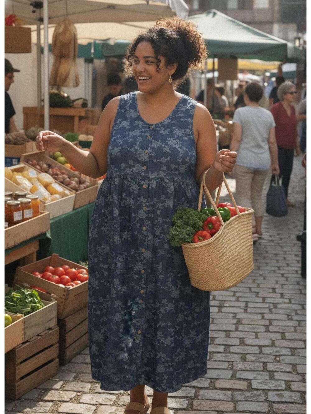 Main Street Blues Blue Floral Sleeveless Dress with Pockets 22W
